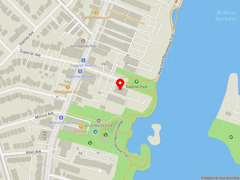 RentSafeTO apartment evaluation map view of 2 SUPERIOR AVE in Etobicoke-Lakeshore, Toronto