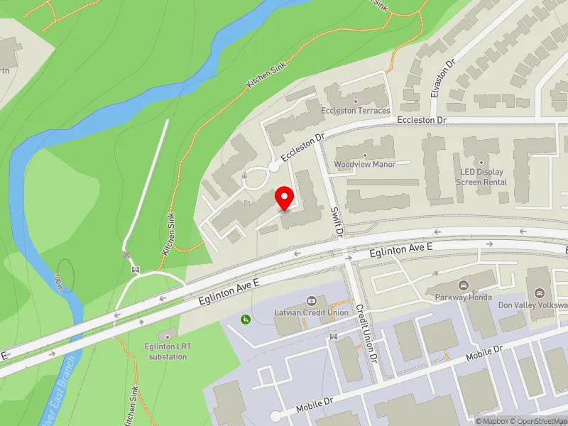 RentSafeTO apartment evaluation map view of 2 SWIFT DR in Don Valley East, Toronto