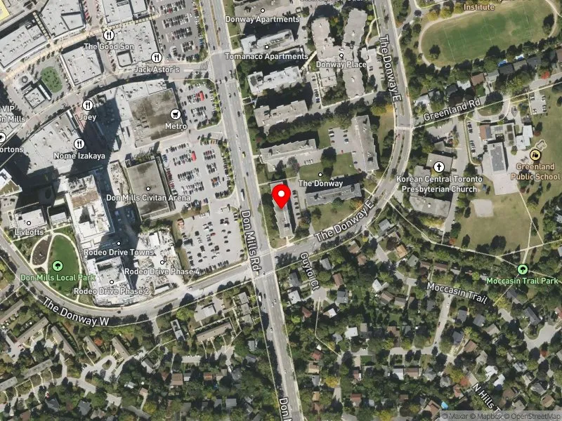 RentSafeTO apartment evaluation satellite view of 2 THE DONWAY E in Don Valley East, Toronto