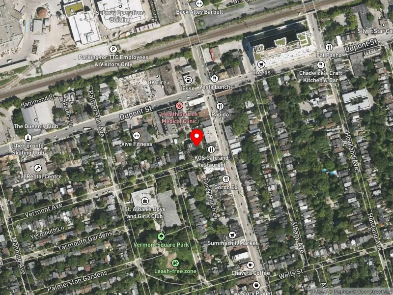 RentSafeTO apartment evaluation satellite view of 2 VERMONT AVE in University-Rosedale, Toronto