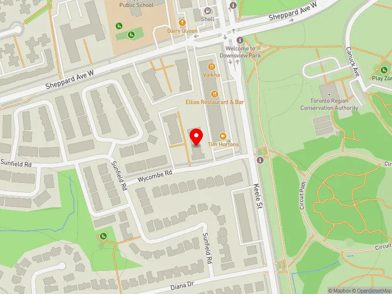 RentSafeTO apartment evaluation map view of 2 WYCOMBE RD in York Centre, Toronto
