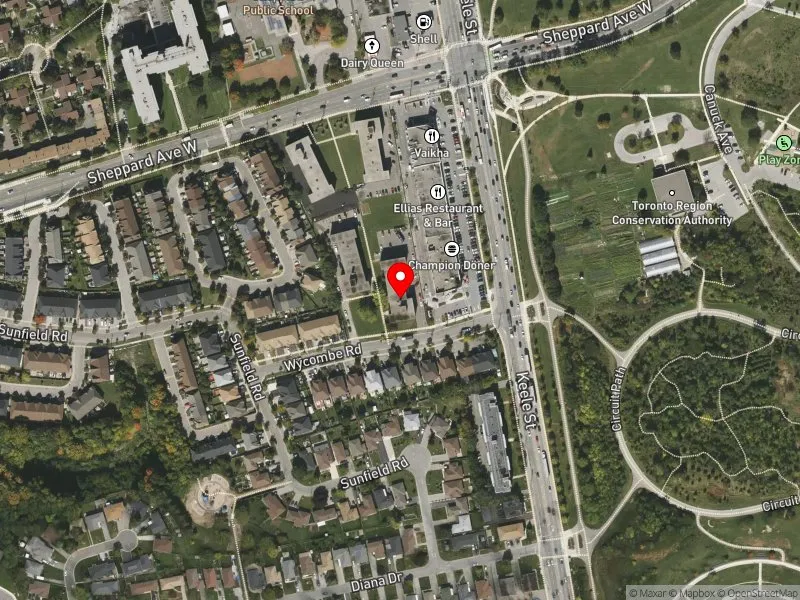 RentSafeTO apartment evaluation satellite view of 2 WYCOMBE RD in York Centre, Toronto