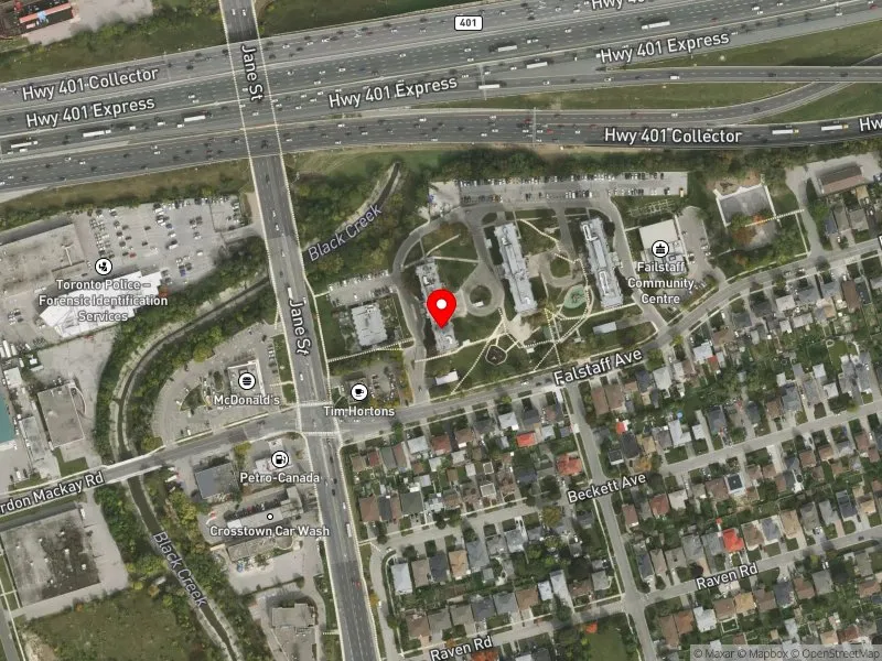 RentSafeTO apartment evaluation satellite view of 20-50 FALSTAFF AVE in York South-Weston, Toronto