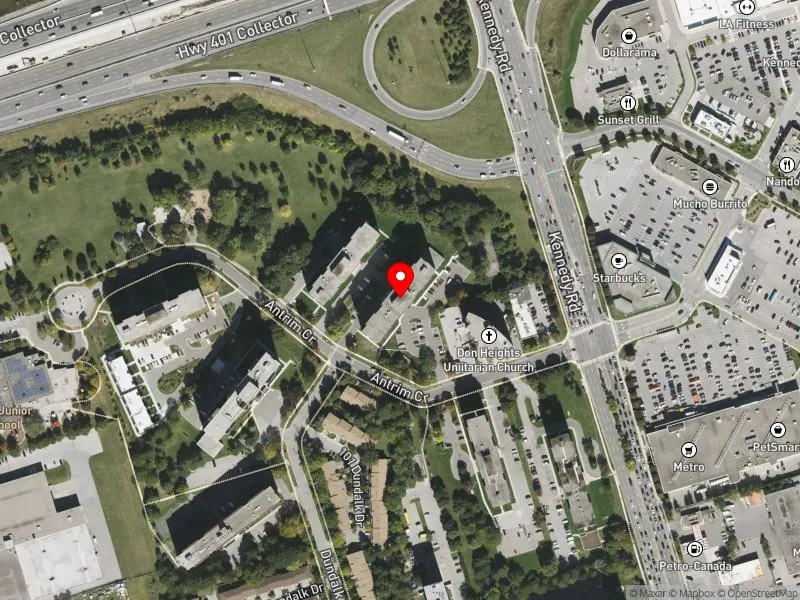 RentSafeTO apartment evaluation satellite view of 20 ANTRIM CRES in Scarborough Centre, Toronto