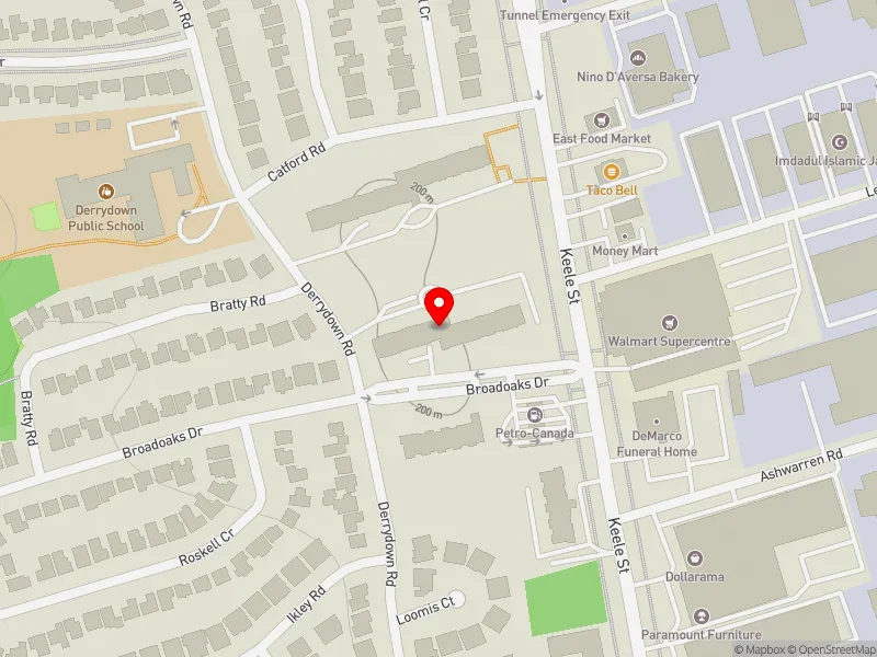RentSafeTO apartment evaluation map view of 20 BROADOAKS DR in Humber River-Black Creek, Toronto