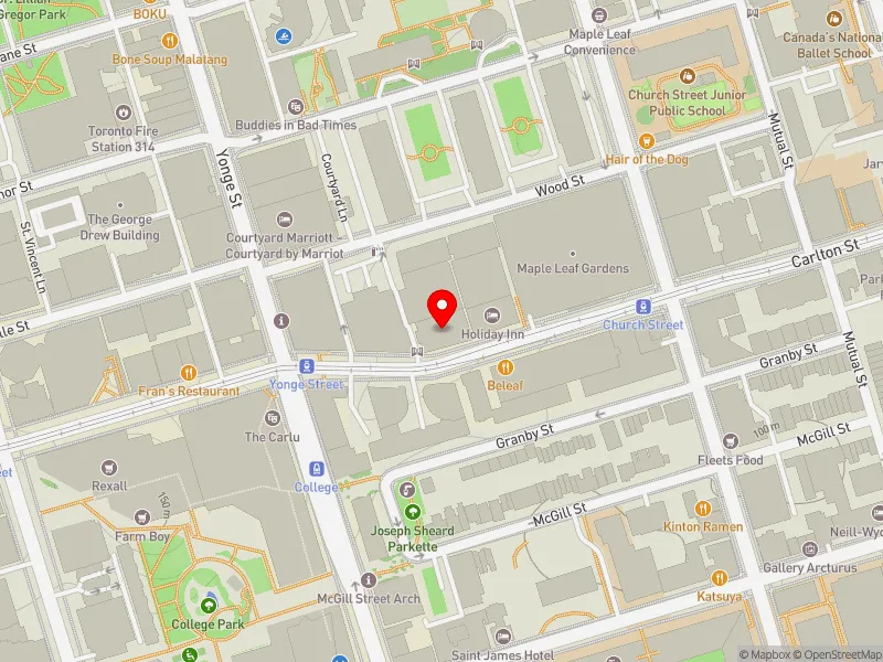 RentSafeTO apartment evaluation map view of 20 CARLTON ST in Toronto Centre, Toronto
