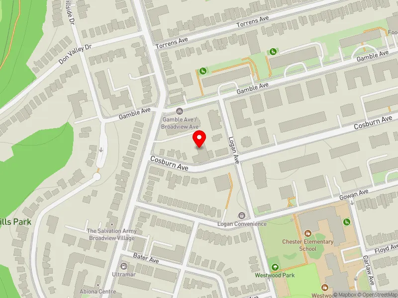 RentSafeTO apartment evaluation map view of 20 COSBURN AVE in Toronto-Danforth, Toronto