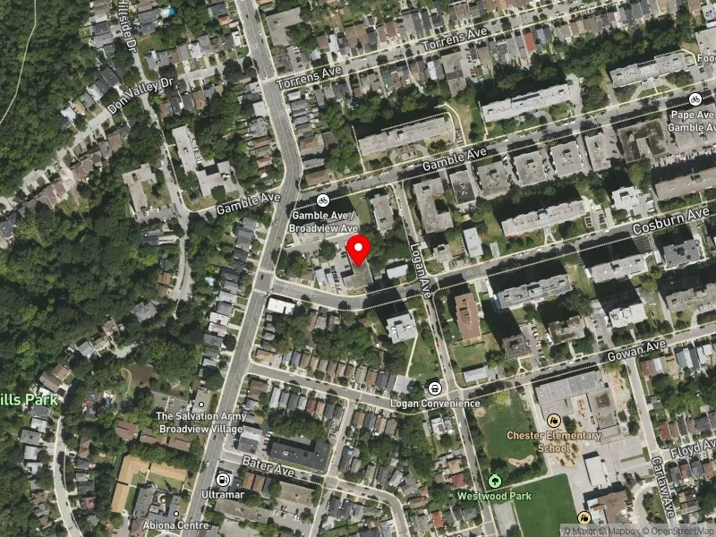 RentSafeTO apartment evaluation satellite view of 20 COSBURN AVE in Toronto-Danforth, Toronto
