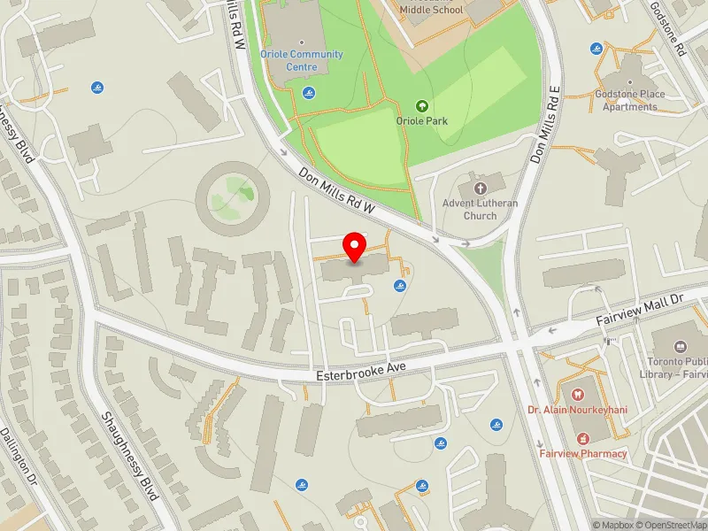 RentSafeTO apartment evaluation map view of 20 ESTERBROOKE AVE in Don Valley North, Toronto