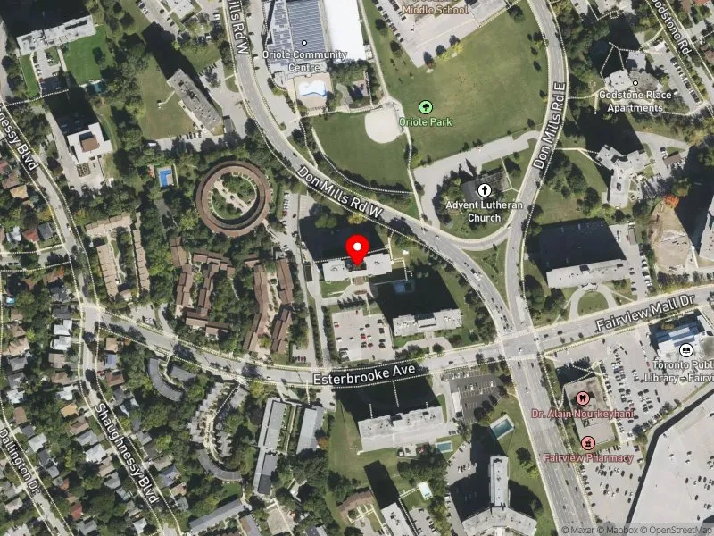 RentSafeTO apartment evaluation satellite view of 20 ESTERBROOKE AVE in Don Valley North, Toronto