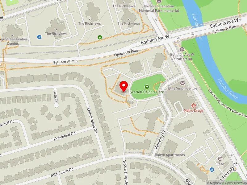 RentSafeTO apartment evaluation map view of 20 FONTENAY CRT in Etobicoke Centre, Toronto