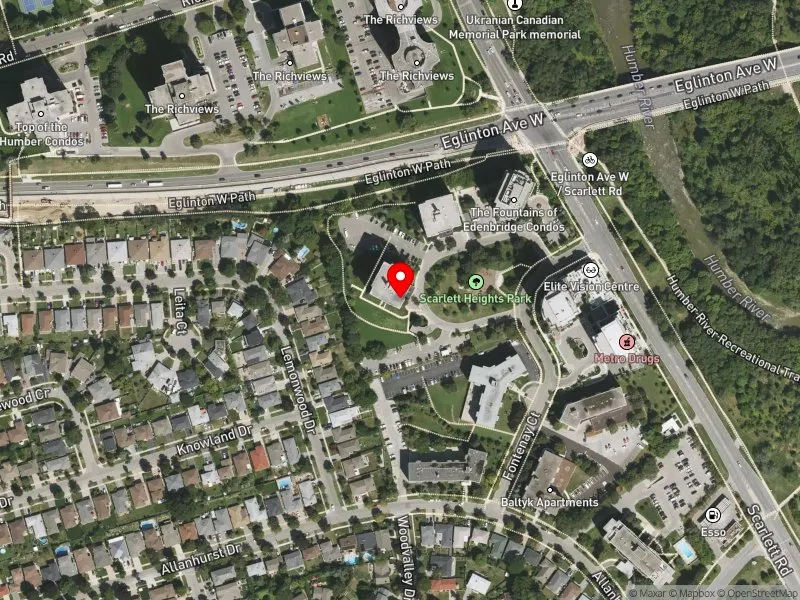 RentSafeTO apartment evaluation satellite view of 20 FONTENAY CRT in Etobicoke Centre, Toronto