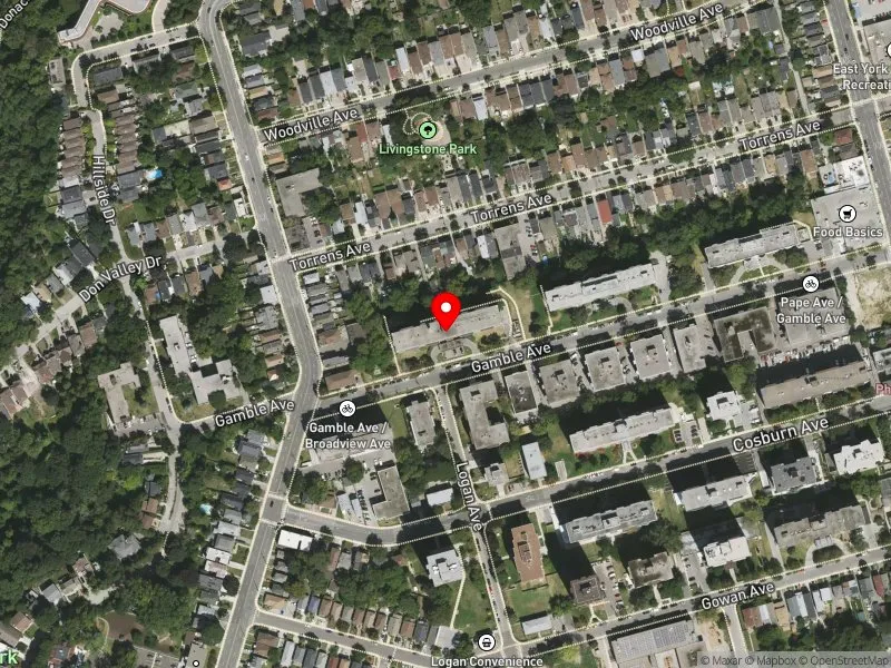 RentSafeTO apartment evaluation satellite view of 20 GAMBLE AVE in Toronto-Danforth, Toronto
