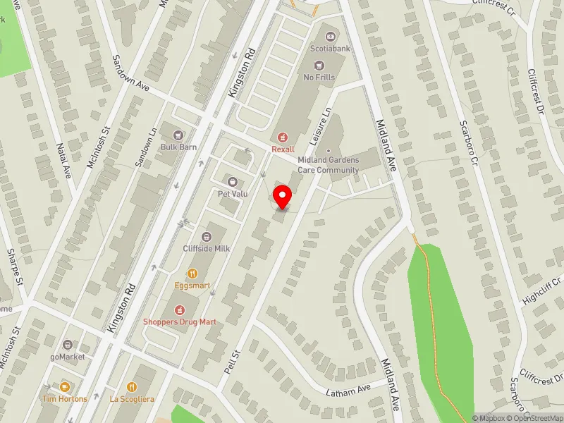 RentSafeTO apartment evaluation map view of 20 PELL ST in Scarborough Southwest, Toronto