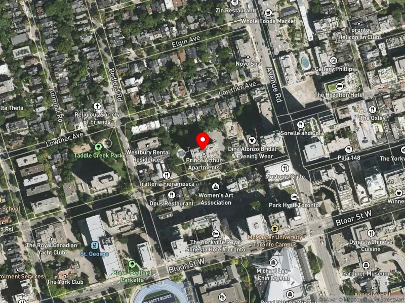 RentSafeTO apartment evaluation satellite view of 20 PRINCE ARTHUR AVE in University-Rosedale, Toronto