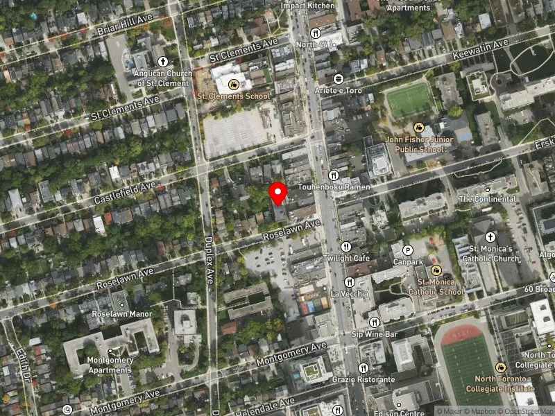 RentSafeTO apartment evaluation satellite view of 20 ROSELAWN AVE in Eglinton-Lawrence, Toronto