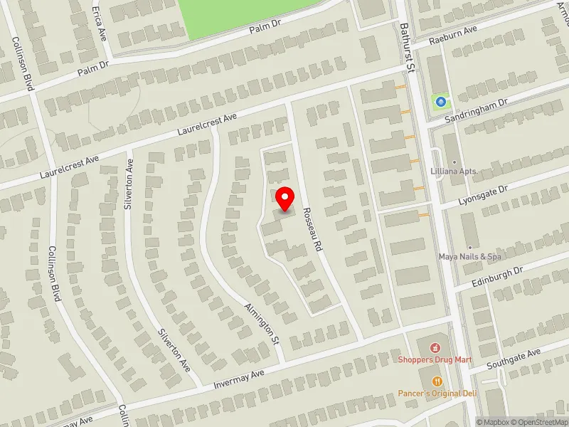RentSafeTO apartment evaluation map view of 20 ROSSEAU RD in York Centre, Toronto