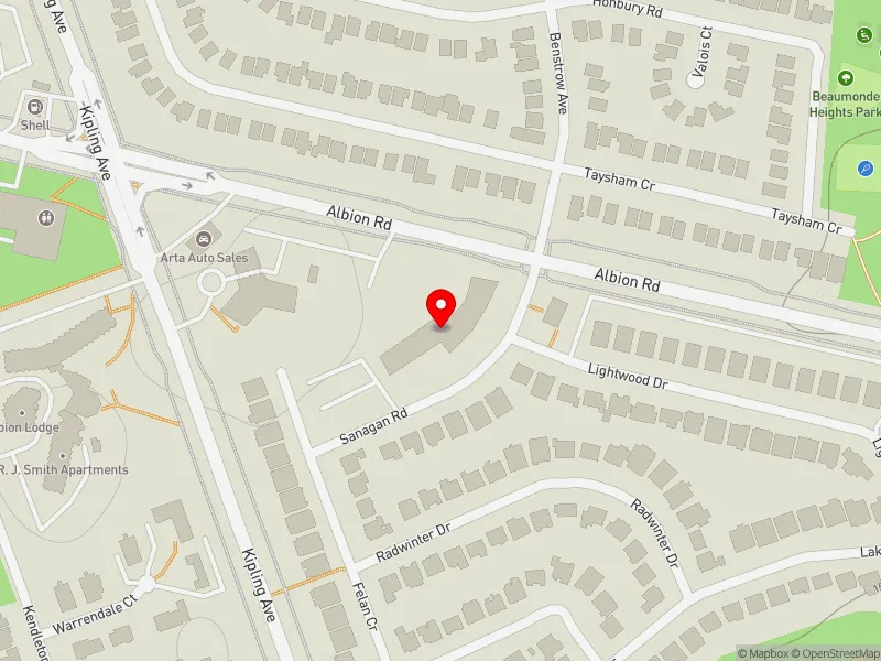 RentSafeTO apartment evaluation map view of 20 SANAGAN RD in Etobicoke North, Toronto