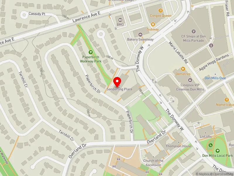 RentSafeTO apartment evaluation map view of 20 SANDERLING PL in Don Valley East, Toronto