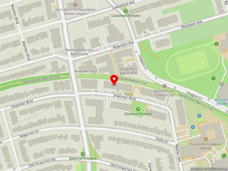 RentSafeTO apartment evaluation map view of 20 SHALLMAR BLVD in Eglinton-Lawrence, Toronto