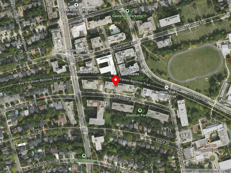 RentSafeTO apartment evaluation satellite view of 20 SHALLMAR BLVD in Eglinton-Lawrence, Toronto