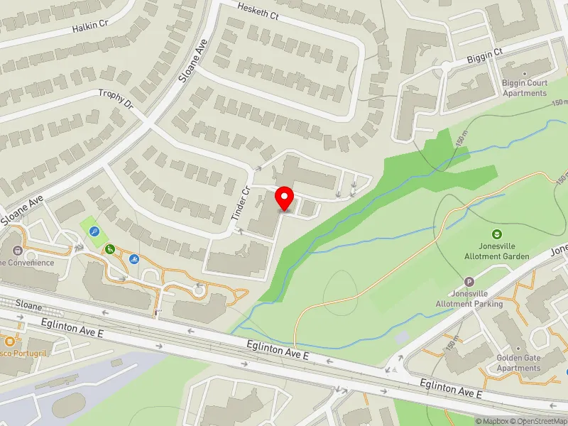 RentSafeTO apartment evaluation map view of 20 TINDER CRES in Don Valley East, Toronto