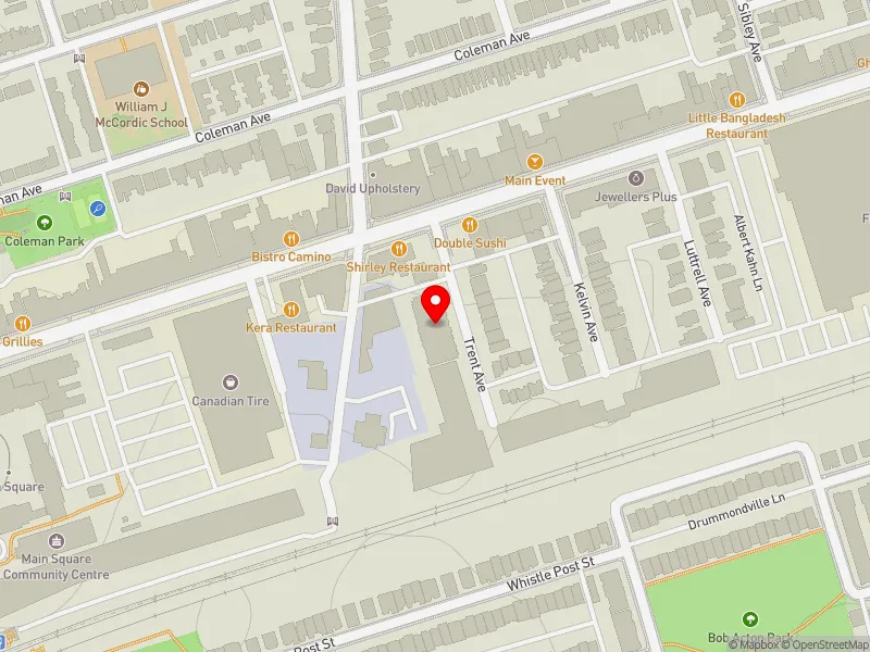 RentSafeTO apartment evaluation map view of 20 TRENT AVE in Beaches-East York, Toronto