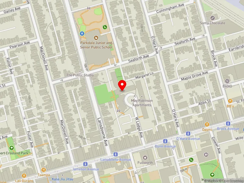 RentSafeTO apartment evaluation map view of 20 WEST LODGE AVE in Parkdale-High Park, Toronto