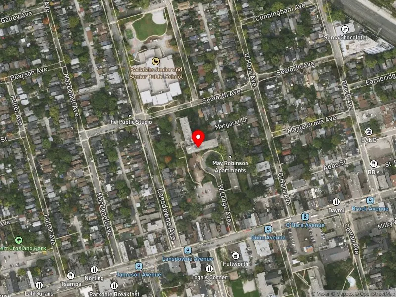 RentSafeTO apartment evaluation satellite view of 20 WEST LODGE AVE in Parkdale-High Park, Toronto