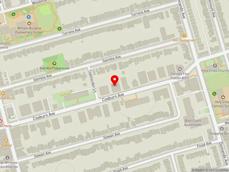 RentSafeTO apartment evaluation map view of 200 COSBURN AVE in Toronto-Danforth, Toronto
