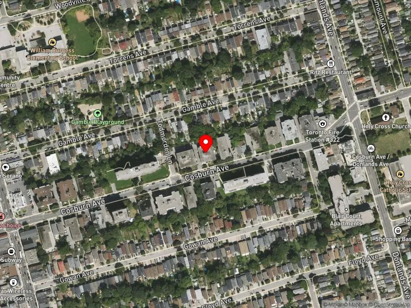 RentSafeTO apartment evaluation satellite view of 200 COSBURN AVE in Toronto-Danforth, Toronto