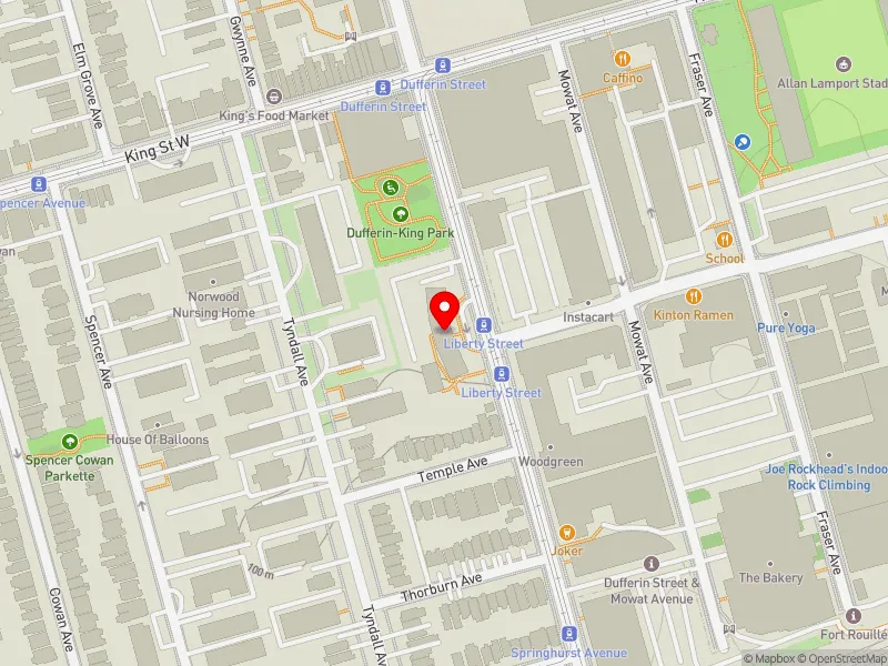 RentSafeTO apartment evaluation map view of 200 DUFFERIN ST in Parkdale-High Park, Toronto