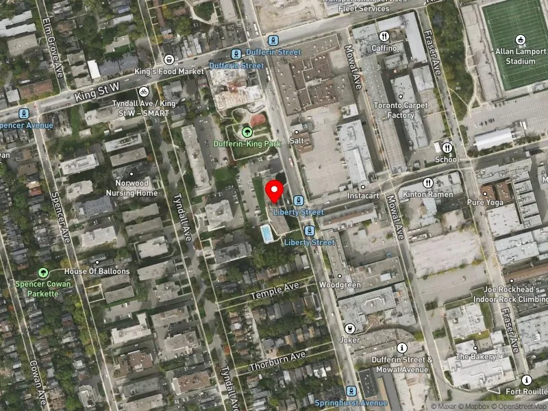 RentSafeTO apartment evaluation satellite view of 200 DUFFERIN ST in Parkdale-High Park, Toronto
