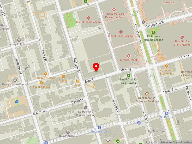 RentSafeTO apartment evaluation map view of 200 ELM ST in University-Rosedale, Toronto