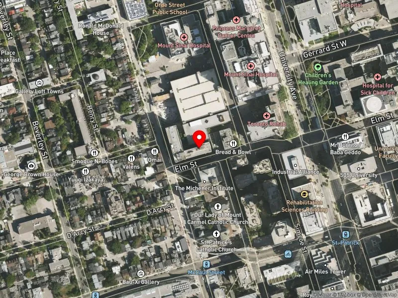 RentSafeTO apartment evaluation satellite view of 200 ELM ST in University-Rosedale, Toronto