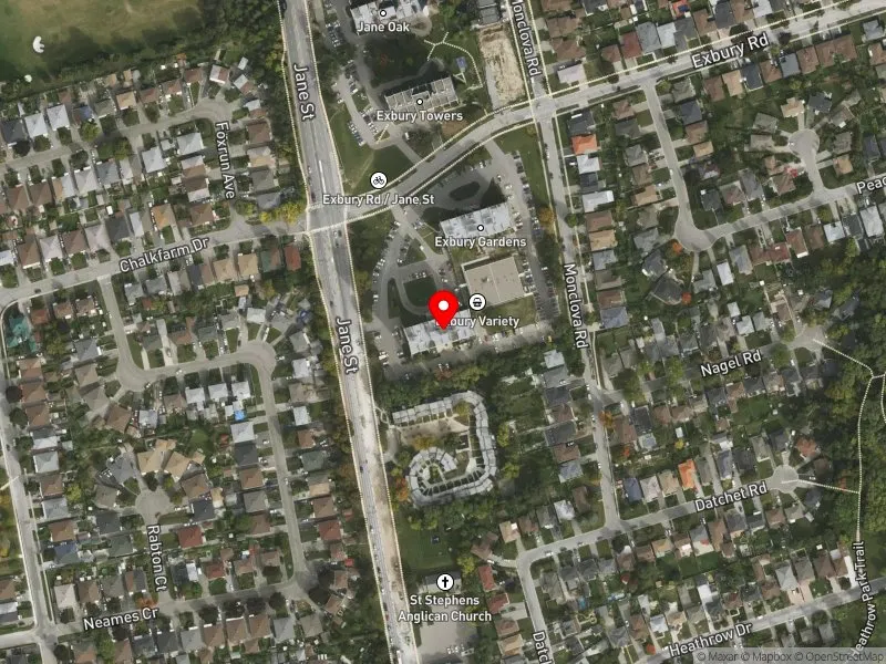 RentSafeTO apartment evaluation satellite view of 200 EXBURY RD in York Centre, Toronto