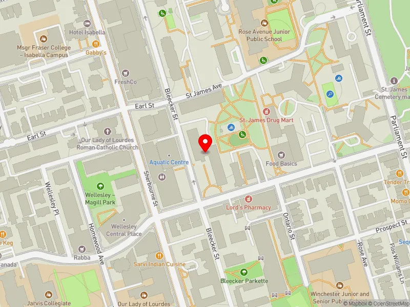 RentSafeTO apartment evaluation map view of 200 WELLESLEY ST E in Toronto Centre, Toronto