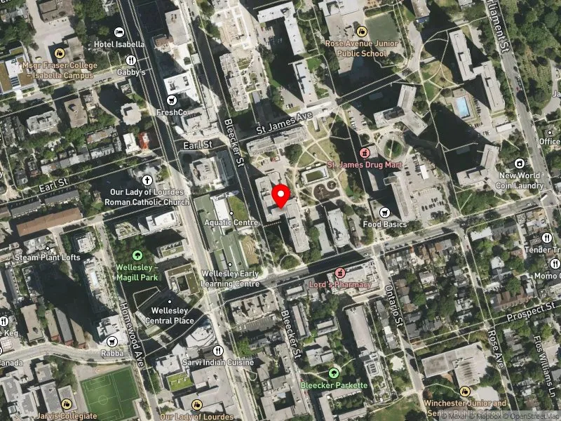 RentSafeTO apartment evaluation satellite view of 200 WELLESLEY ST E in Toronto Centre, Toronto