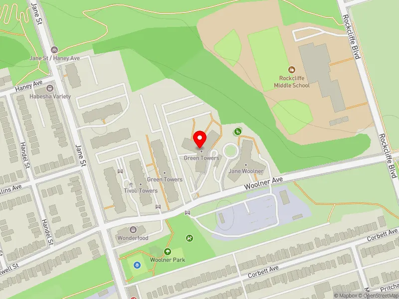 RentSafeTO apartment evaluation map view of 200 WOOLNER AVE in York South-Weston, Toronto
