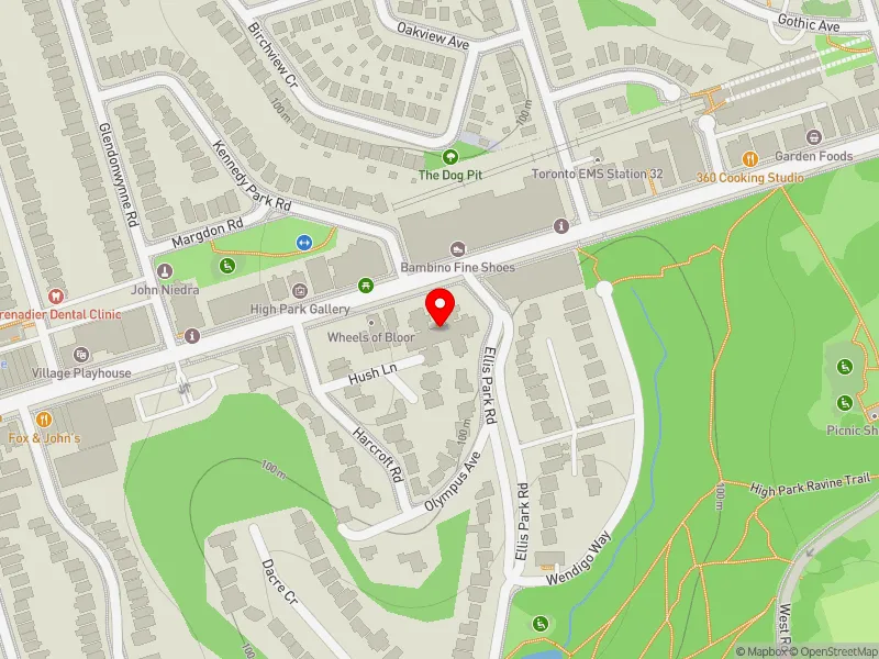 RentSafeTO apartment evaluation map view of 2001 BLOOR ST W in Parkdale-High Park, Toronto