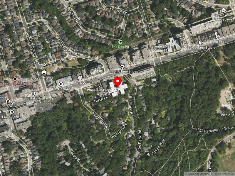 RentSafeTO apartment evaluation satellite view of 2001 BLOOR ST W in Parkdale-High Park, Toronto