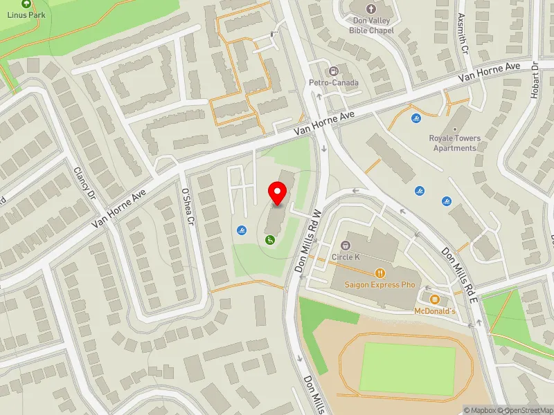 RentSafeTO apartment evaluation map view of 201 VAN HORNE AVE in Don Valley North, Toronto