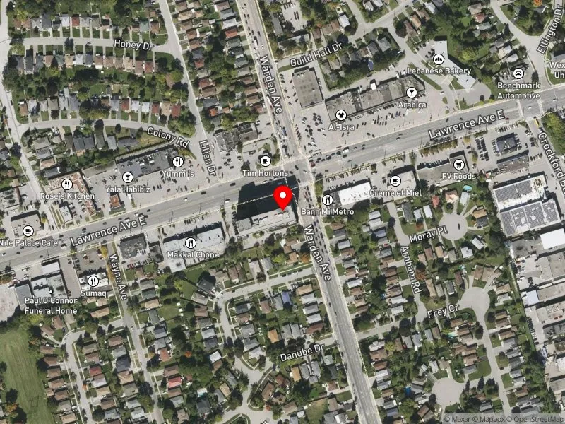 RentSafeTO apartment evaluation satellite view of 2015 LAWRENCE AVE E in Scarborough Centre, Toronto