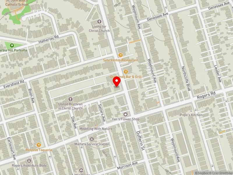 RentSafeTO apartment evaluation map view of 2036 DUFFERIN ST in Davenport, Toronto