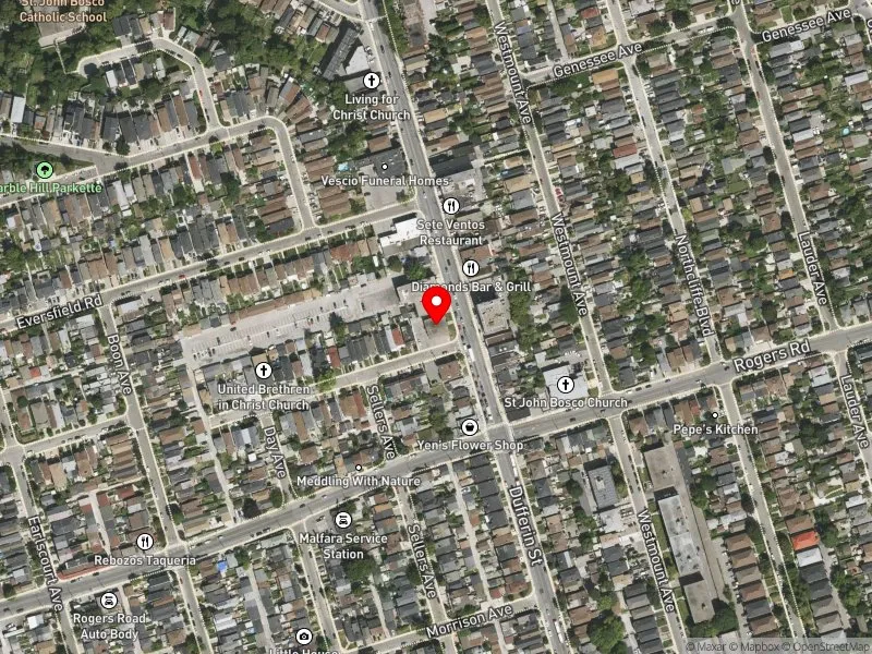 RentSafeTO apartment evaluation satellite view of 2036 DUFFERIN ST in Davenport, Toronto