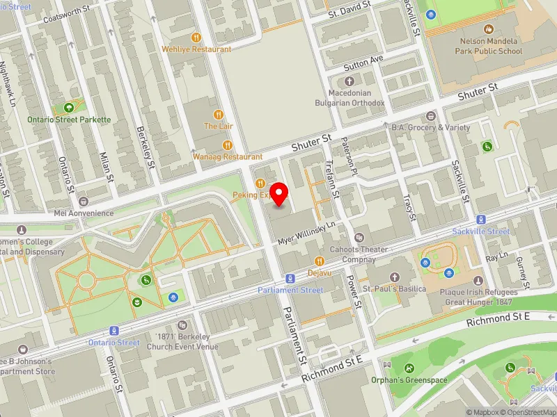 RentSafeTO apartment evaluation map view of 205 PARLIAMENT ST in Toronto Centre, Toronto