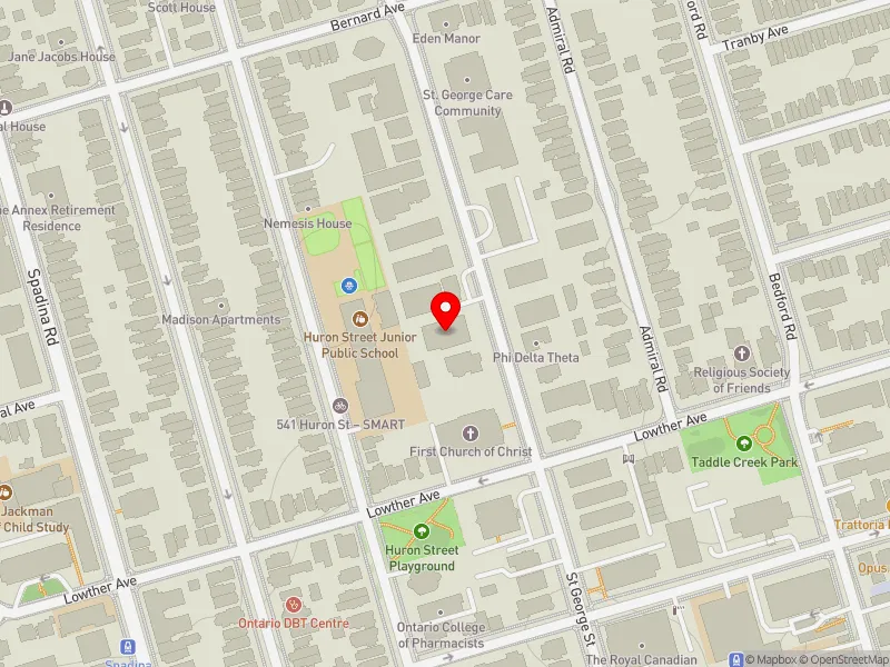 RentSafeTO apartment evaluation map view of 206 ST GEORGE ST in University-Rosedale, Toronto