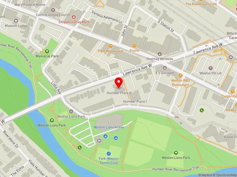 RentSafeTO apartment evaluation map view of 2099 LAWRENCE AVE W in York South-Weston, Toronto