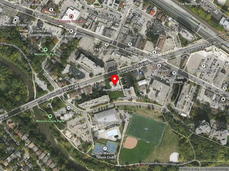 RentSafeTO apartment evaluation satellite view of 2099 LAWRENCE AVE W in York South-Weston, Toronto