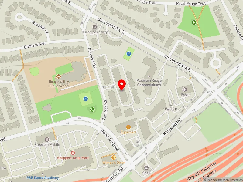 RentSafeTO apartment evaluation map view of 21 DURNFORD RD in Scarborough-Rouge Park, Toronto